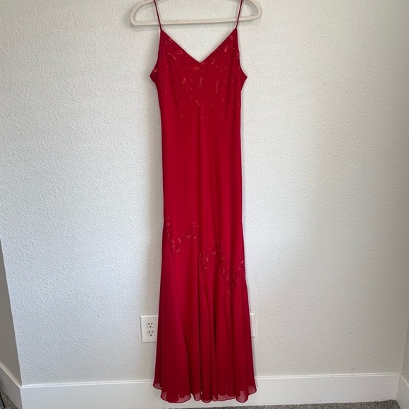 VTG Y2K Xcape Womens 10 Maxi Dress Beaded Red Fairycore Boho Romantic Dainty - Picture 1 of 13
